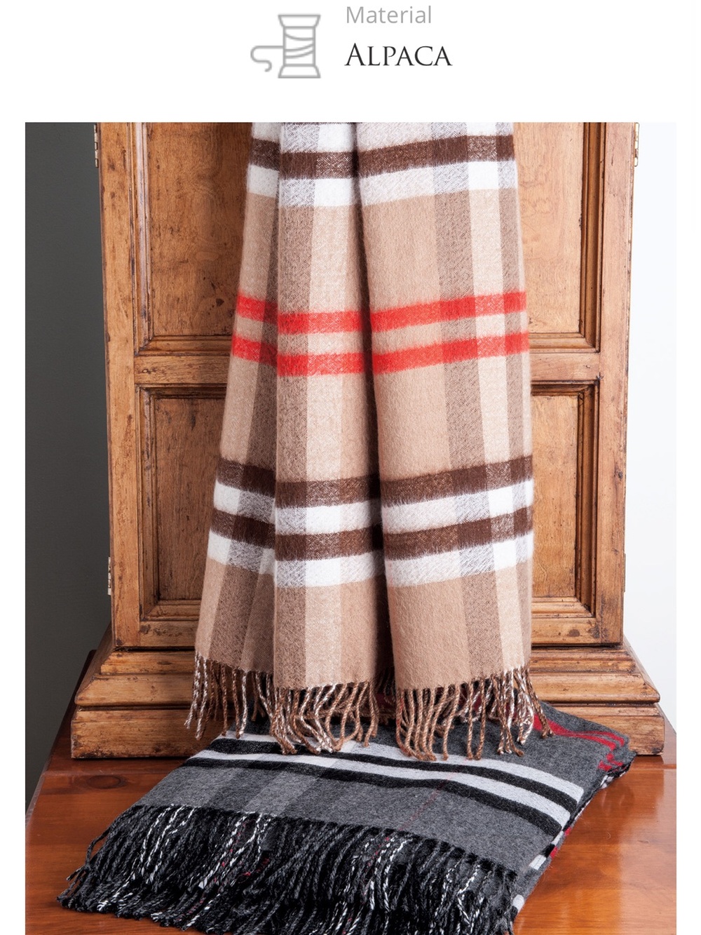 Alpaca Plaid Throw Blanket in Camel Plaid